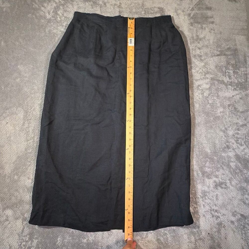 Jessica London Sz 14 Black Linen Rayon Midi Skirt Elastic Waist Slit Lined Goth - Picture 7 of 11